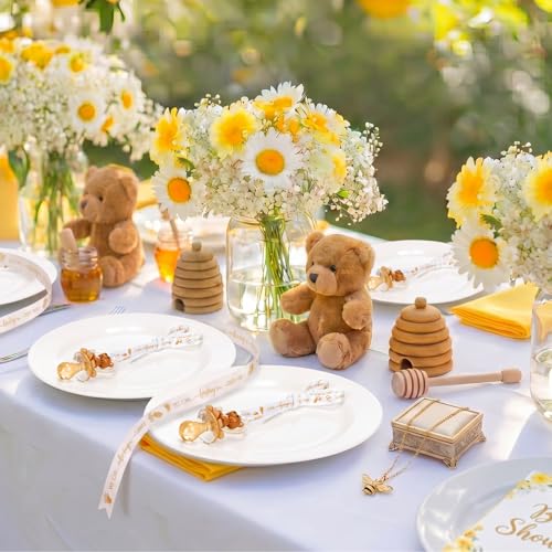 Image of Coume 36 Pcs Baby Shower Pacifiers Necklace Cute Bear Bottle Acrylic Pacifiers Necklaces for Baby Shower Games Guests Gender Reveal Party Favors Prize Decorations DIY (White,Brown,Elegant)