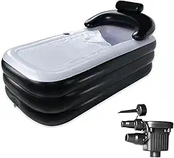 Banheira inflável, banheira portátil para adultos, banheira de hidromassagem dobrável com bomba de ar elétrica, encosto ergonômico e suporte de copo