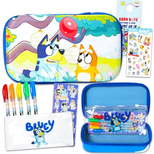 Bluey Pencil Box Set - School Supplies Bundle with Themed Pencil Case Gel Pens Stickers More | Bluey Stationery Set for Girls