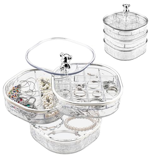 Zosenyer Joyeros Mujer Organizador, 3 Niveles Jewelry Box Transparente con Giro 360°, Joyero Personalizado y División Variada para Aretes, Anillos, Collares y Pulseras