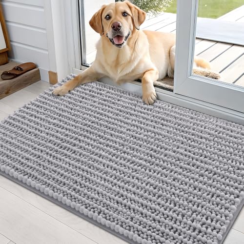 Image of OLANLY Dog Door Mat for Muddy Paws 36x24, Ultra-Absorbent Chenille Mud Mat
