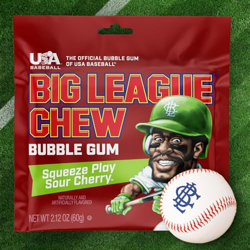 Image of New! Big League Chew Sour Cherry Bubble Gum - Ideal for Baseball Games, Teams, Concessions, Parties, and More | Pack of 12 Bags (2.12oz Each)