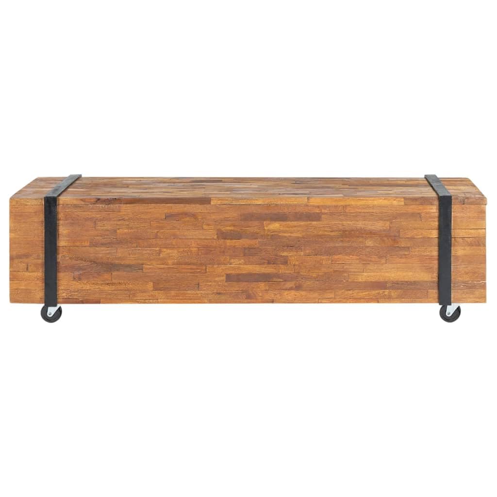 TV-Schrank 110x30x32,5 cm Massivholz Teak, Industrial Design, mit Rollen, Wohnzimmer TV-Tisch, Medienkonsole für Unterhaltung