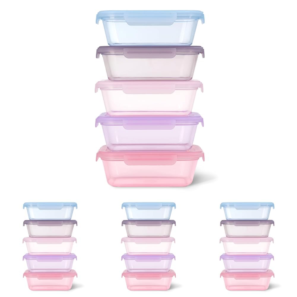 Ello Snap &amp; Nest 4.5 Cup Plastic Meal Prep Set, 10 Piece, Berry Fields, Meal Prep (Pack of 4)