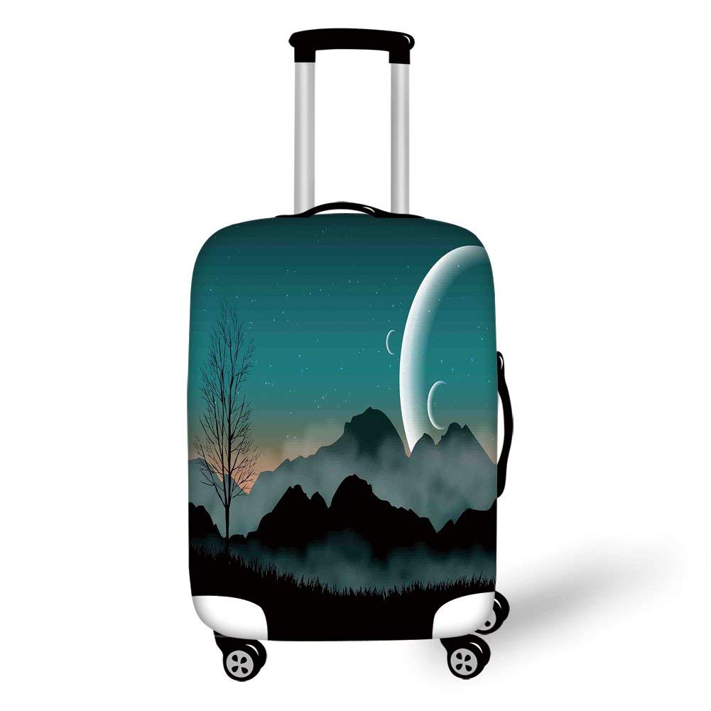 Travel Luggage Cover Suitcase Protector,Space,Night Sky on Mountain Range Forest Crescent Moon Star Cosmic Infinity Astral Graphic,Teal Black，for Travel S