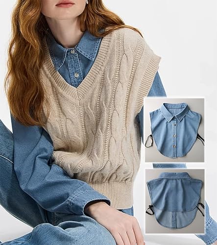 Denim Fake Collar Shirt Detachable,Versatile Accessories Dickey Collars Blouse Top for Women Girls Decorative Favors3