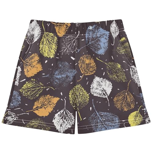 pnyoin Girl's Shorts Abstract Tree Leaves Athletic Running Shorts with Pockets Size 10-11t Multi