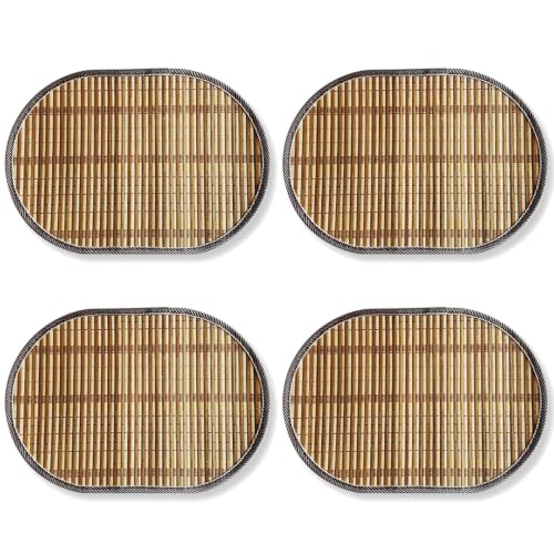 Natural Woven Bamboo Placemats, Heat Resistant Rattan Table Mats, Washable Dining Table for Kitchen Restaurant, Set of 4(Oval)