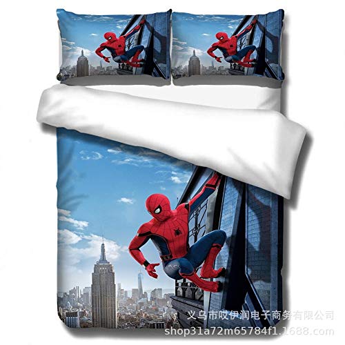 JYHTK Juego De 3 Piezas Fundas Nordicas Doble Juego De Cama con Estampado 3D Spider-Man 100% Microfibra con Cremallera - 1 Funda Nórdica + 2 Fundas De Almohada (Spider-Man-02,150x200)