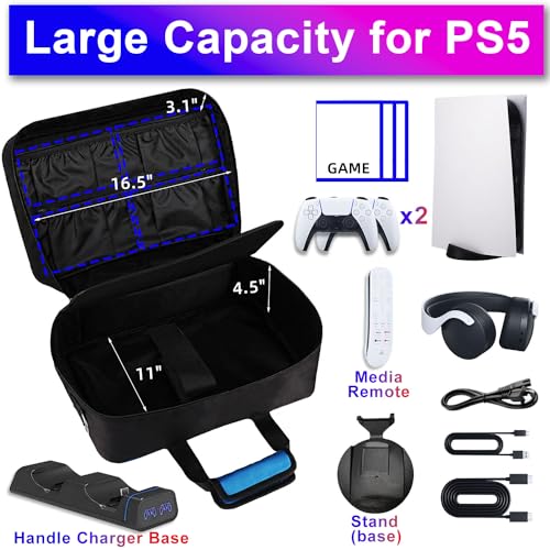 Image of jamini Carrying Case for PS5, PS5 Pro, Travel Case Suitable for Playstation 5 Discs Digital Edition, Large Capacity Storage Bag for Console, Headset, Controllers, Game Accessories
