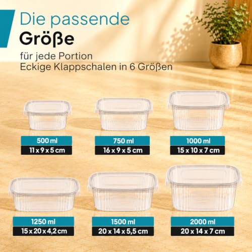 Miniatura 2 de Commerline 300 Vasos Rectangulares De 750 Ml Con Tapa Recipientes Reutilizables De Plástico Pp Recipientes Transparentes Para Alimentos Y Alimentos Para Gastronomía