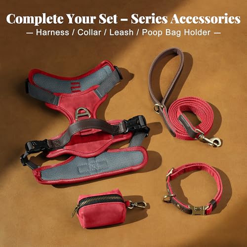 Image of Didog No Pull Dog Harness for Small Dogs, Classic PU Leather, Red, S