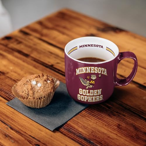 Image of Logo Brands NCAA Minnesota Golden Gophers 15 oz Stripe Coffee Mug - Vintage Team Logo, Inside Print & Stripes, Microwave & Dishwasher Safe- Great Gift For Fans & Alumni