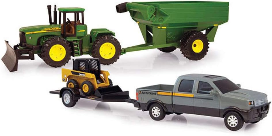 ERTL Toys John Deere Mega Hauling 2 Piece Set with Skid Steer Pickup Truck and Grain Cart Tractor (1:32 Scale)