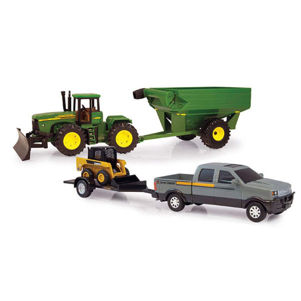 ERTL Toys John Deere Mega Hauling 2 Piece Set with Skid Steer Pickup Truck and Grain Cart Tractor (1:32 Scale)