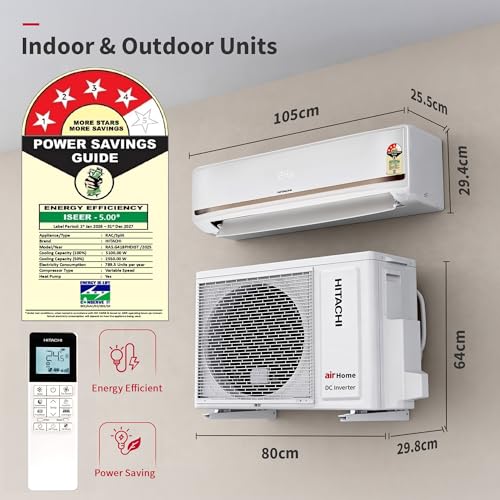 Image of Hitachi 1.5 Ton 4 Star, New star rated, Inverter Split AC (Copper, Hot & Cold, Smart View Display, 4 Way Swing, ice Clean Cooling,RAS.G418PHDIST, White)
