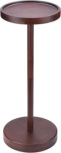 Mesa auxiliar con pedestal de madera maciza de acacia - Mesa redonda pequeña para Martini