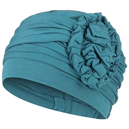 Gorro Lotus con bambú azul petróleo para mujeres en tratamiento de quimioterapia