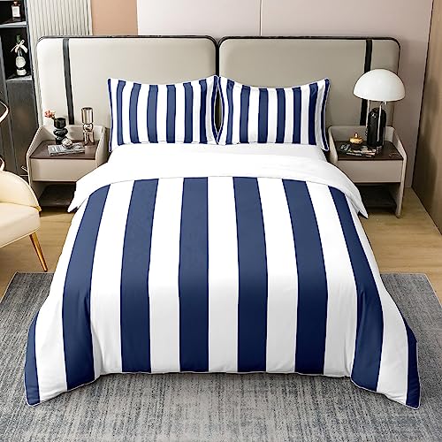 Pure Cotton Pastel Duvet Cover Double Navy Blue Red Stripes Bedding Set Indian Boho Southwestern Comforter Cover for Kids Boys Girls Farmhouse Rustic Country Bedroom Decor Comfy Quilt Cover