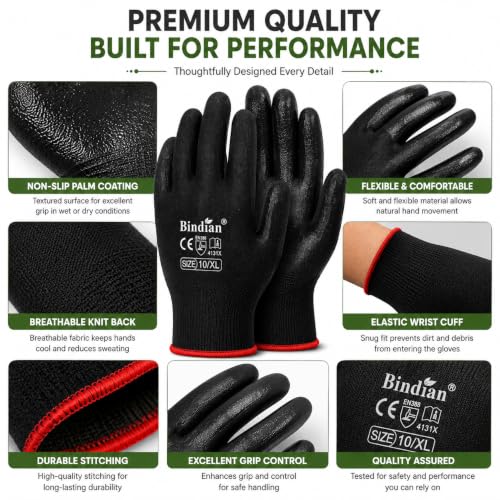 Image of Bindian Gardening Gloves for Men & Women | Heavy Duty Garden Gloves for Home Gardening, Farming & Agriculture | Durable Hand Gloves for Digging, Weeding, Planting & Outdoor Work (2 Pair Black)