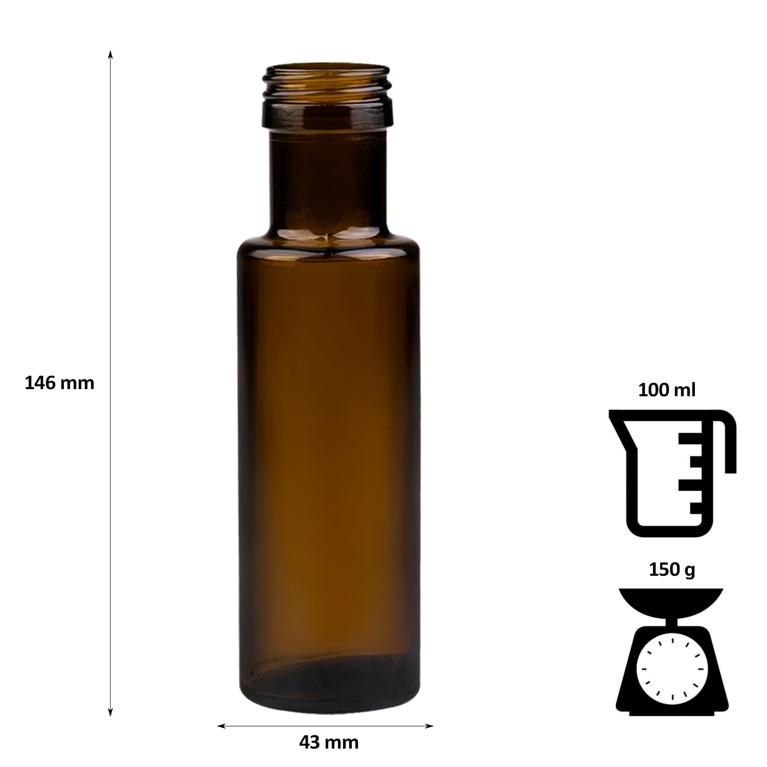 Szklana butelka Dorica 100 ml, oliwkowozielona z dozownikiem – na oliwę z oliwek, olej i produkty kosmetyczne (50x)