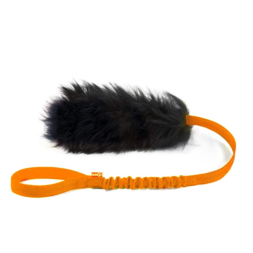 HOWGO Dog Rope Toy,Dog Bungee Chaser 100% Sheepskin,Sheep Smell Tug Toy for All Breeds (Orange, Long without Ball)