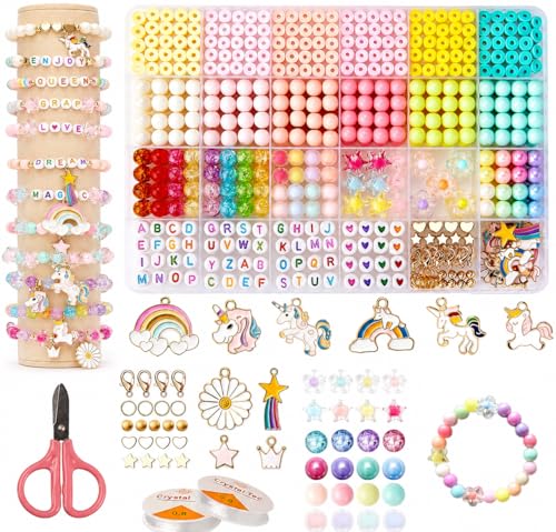 Image of curve creation Bracelet Making Kit for Girls Jewellery Making Kit with Clay Beads Letter Beads Unicorn & Rainbow Charms Crystal Beads Elastic String & Scissors Friendship Bracelet Craft Kit for Kids