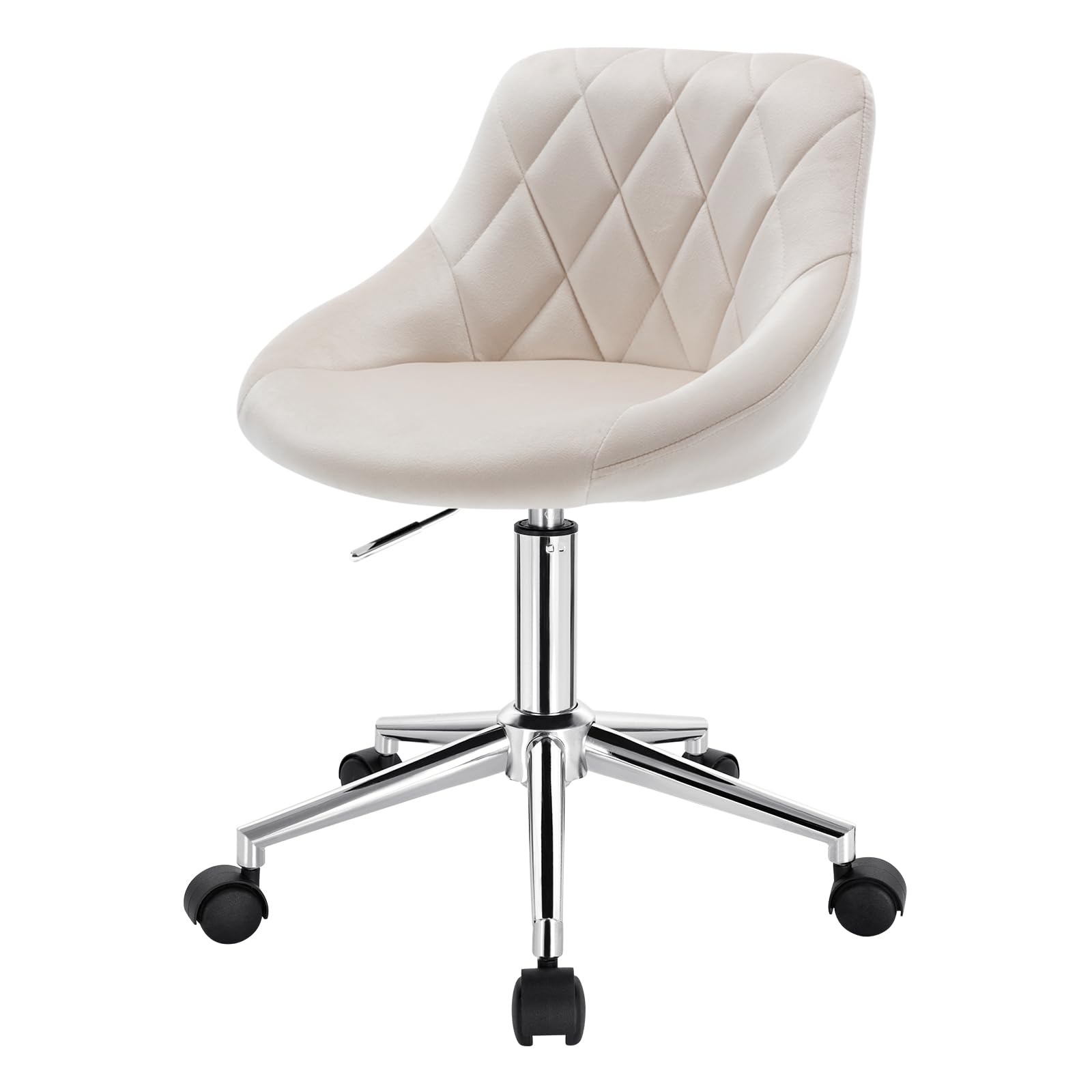 EUGAD Silla Giratoria de Escritorio con Ruedas Taburete de Oficina de Terciopelo, Ergonómica, Crema 0172BGY