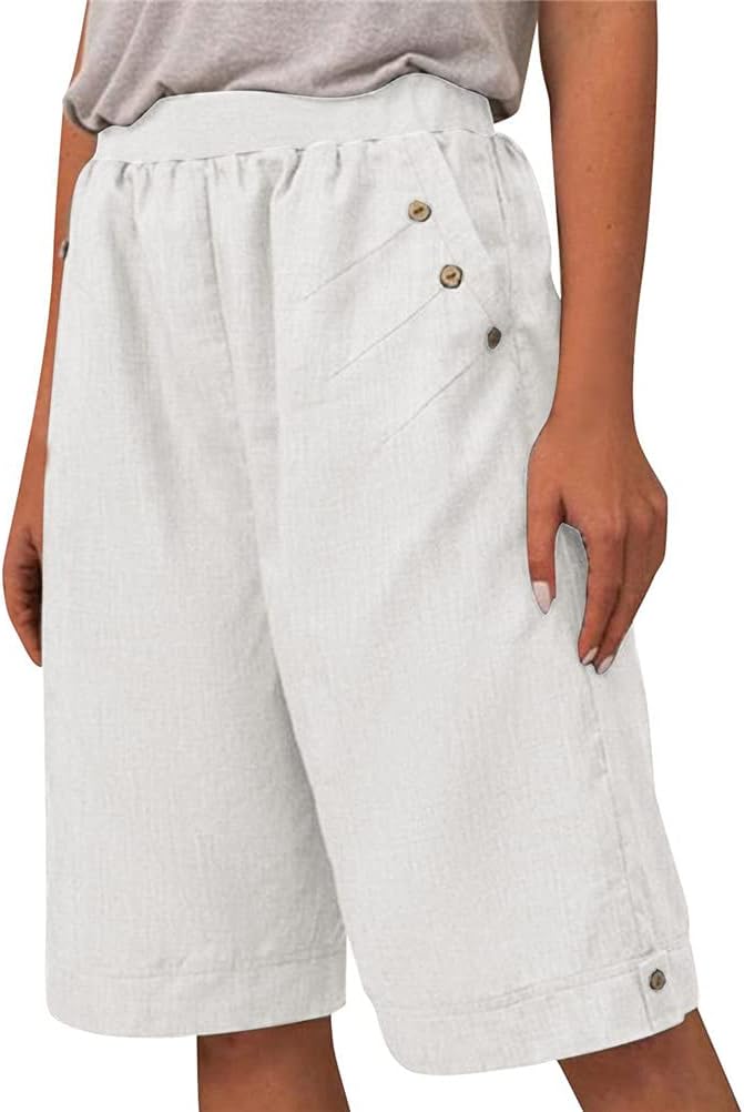 Bermuda Femme ORANDESIGNE | Coton-Lin | Taille Élastique | Oversize | Couleur Unie | Été