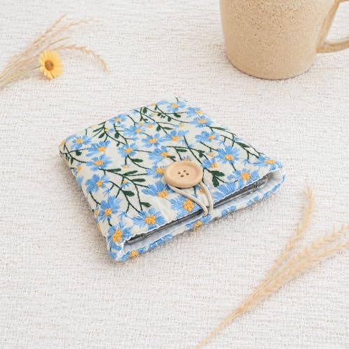 Embroidered Floral E-Reader Sleeve - Compatible with Kindle Paperwhite/Basic (6''), Paperwhite (6.8'') & (7''), Kobo Clara - Linen and Cotton Padded E-Reader Cover (Blue - Daisy) by Zosiana Designs - Used condition - Image 3