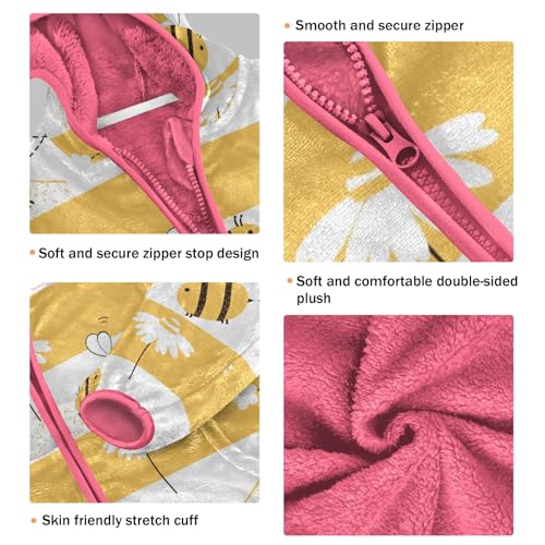 OTVEE Bee Daisy Yellow Stripe Kids Hoodie Jacket Fall Spring Full Zip Warm Outwear Coat3