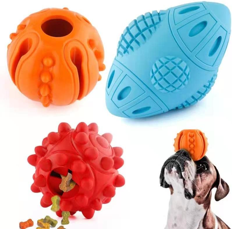 petizer 3 Pack Dog Ball Toys, Squeaky Football Dog Toy for Aggressive Chewers, Treat Dispensing Dog Toy, Interactive Dog Toy, for Small…