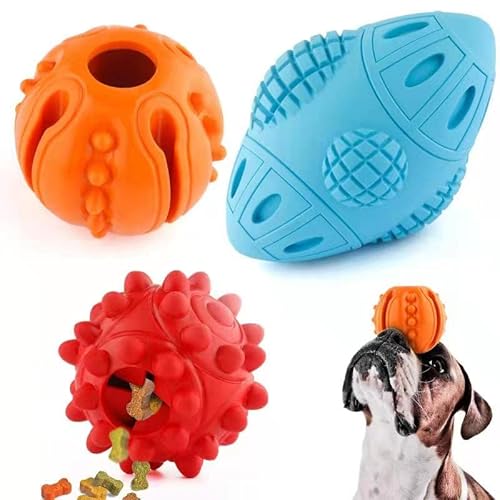 3 Pack Dog Ball Toys, Quietschendes Fußball Hundespielzeug für aggressive Kauer, Leckerli-Spender Hundespielzeug, interaktives Hundespielzeug, für kleine, mittelgroße und große Haustiere Cover