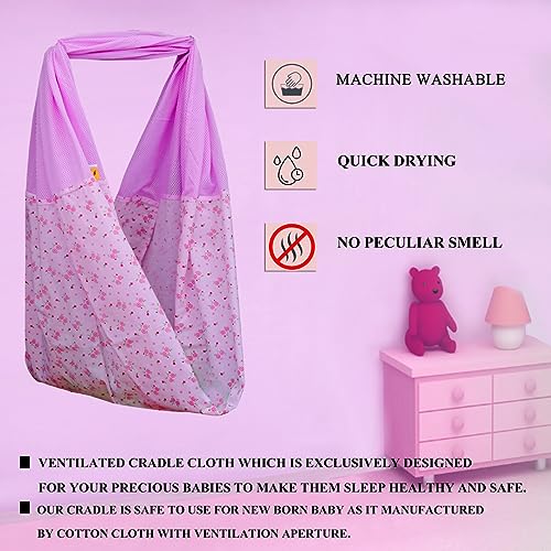 Image of Polycotton New Born Baby Ventilated Cradle /Jhula /Jhoola /Hanging Adjustable Swing /Cradle Cloth (Pink)