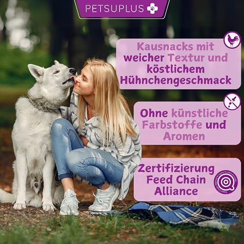 PETSUPLUS Probiotika Hund, 120 Kautabletten, Dogs Hunde Nahrungsergänzungsmittel mit Flohsamenschalen, Repariert die Darmflora & schützt das Immunsystem, Kur Gegen Durchfall Erbrechen und Sodbrennen
