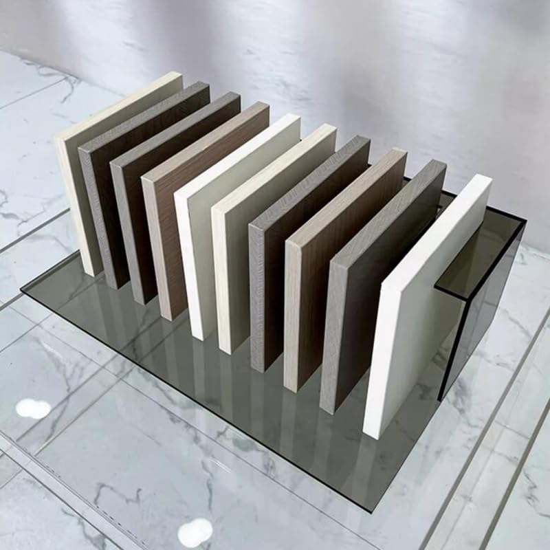Acryl-Holz-Bodenfliesen-Display-Ständer mit 10 Kartenfächern, Marmorplattenhalter für Einzelhandel, platzsparendes Design, starke Tragfähigkeit