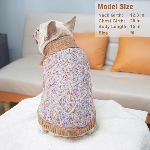 Image of BEAUTYZOO Dog Sweaters for X-Small Dogs, Knit Clothes with Harness Hole | Turtleneck Pullover Fall Winter Knitwear, Fuzzy Fleece Cold Weather Coat for Girl Boy Puppy, Warm Pet Sweatshirt, Beige XS