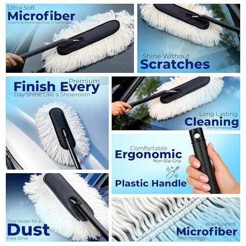 Image of Woscher Car Duster - Lint-Free & Scratch-Free Car Cleaning Brush with Long Handle | Premium Dust Cleaner for Car Exterior | Easy & Effortless Cleaning