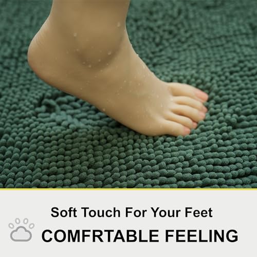 Image of BOANKODU Bathroom Set - 2 Piece Soft Chenille Bath Rugs, Non-Slip, 32x20 + 20x20 Inch U Shape, Machine Washable (Dark Green)