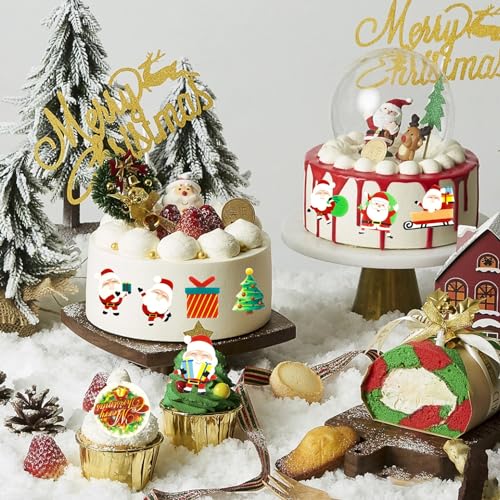 60 Stück Weihnachten Essbare Tortendeko, Zucker Dekoration, Kuchen Deko, Streudeko, Backzubehör für Cupcakes, Muffins, Schokolade, Süßigkeiten, Eis