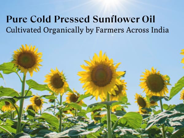 Image of Praakritik Cold Pressed Sunflower Oil 1L, Cold Pressed, Pure & Natural, Zero Chemicals, Ideal for Cooking & Frying, Unrefined & Preservative-Free (Pack of 2)