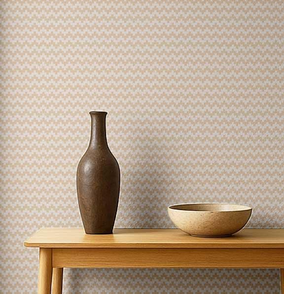 Papier peint salon moderne zigzag S4Sassy, décoration murale chambre en vinyle beige adhésif