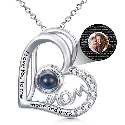 Dorunmo Mother's Day Gift for Women Personalized Photo Projection Necklace 925 Sterling Silver I Love You 100 Languages Pendant Romantic Jewelry Gifts for Women Mom Birthday Anniversary
