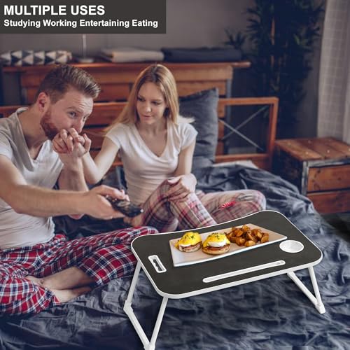 Image of Callas Multi-Purpose Laptop Table with | Cup Holder | Drawer | Mac Holder | Study Table /Bed Table /Breakfast Table /Foldable and Portable Wooden Table | with Book Rack (WA-40-Black)