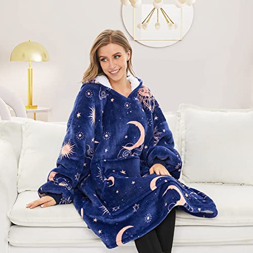 THREE POODLE Oversized Blanket Hoodie, Sherpa Fleece Wearable Blanket Sweatshirt for Adults Kids, Warm Soft Cozy Hooded Blanket Women Men Kids, One Size Fit All - Image 4