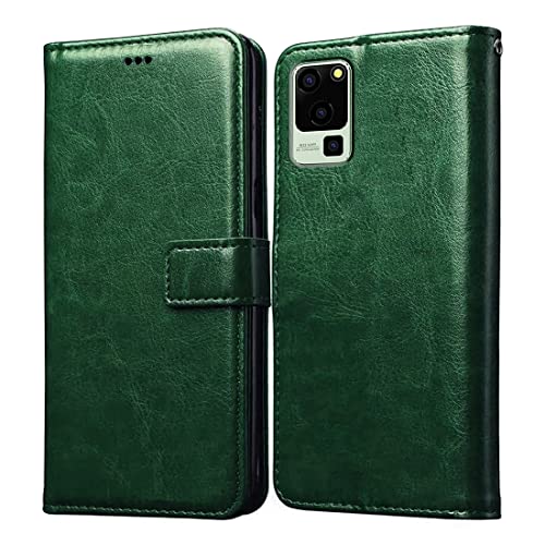 Image of Flip Cover Back Case for Lava Blaze 5G | Premium Leather Finish | Inbuilt Pockets & Stand | Flip Cover Back Case for Lava Blaze 5G (Green)