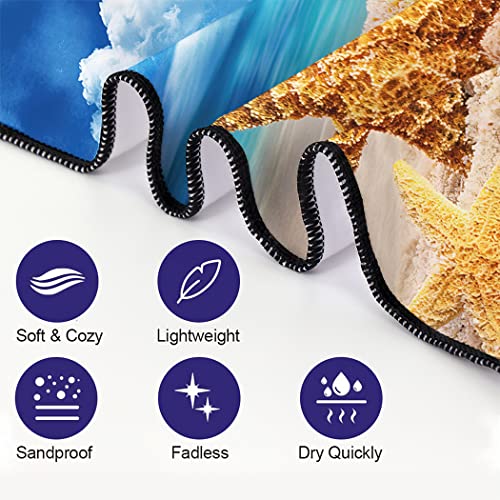 Sxchen Beach Towel Oversized 36"X72" Thin Lightweight Extra Large Absorbent Quick Dry Sand Free Plush Cool Hawaiian Print Summer Starfish Conch Seashell Coast Sea View #TOP2