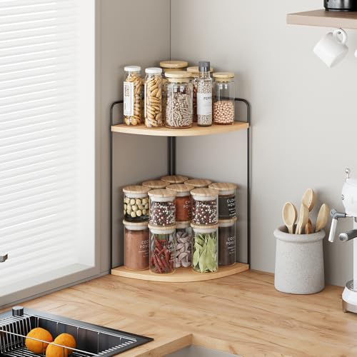 Image of Forest Angle Bathroom Counter Organizer,Countertop Organizer,Vanity Organizers,Bathroom Storage,Bathroom Sink Caddy,Counter Shelf,Corner Counter,Corner Shelves(Black-Burlywood)