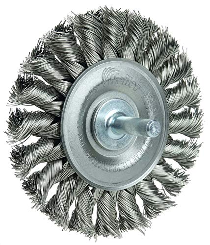 Image of Weiler 17684 Knot Wire Wheel, 3-1 /4 inch Stem-Mounted, 0.14 inch Stainless Steel Fill, 1 /4 inch Stem, Made in the USA (Pack of 5)