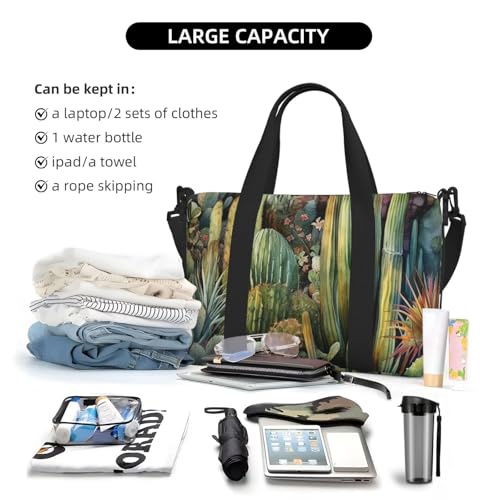 Cactus Flowers Duffle Bag for Men Women Gym Bag with Shoes Compartment Travel Bags Lightweight Overnight Bags4